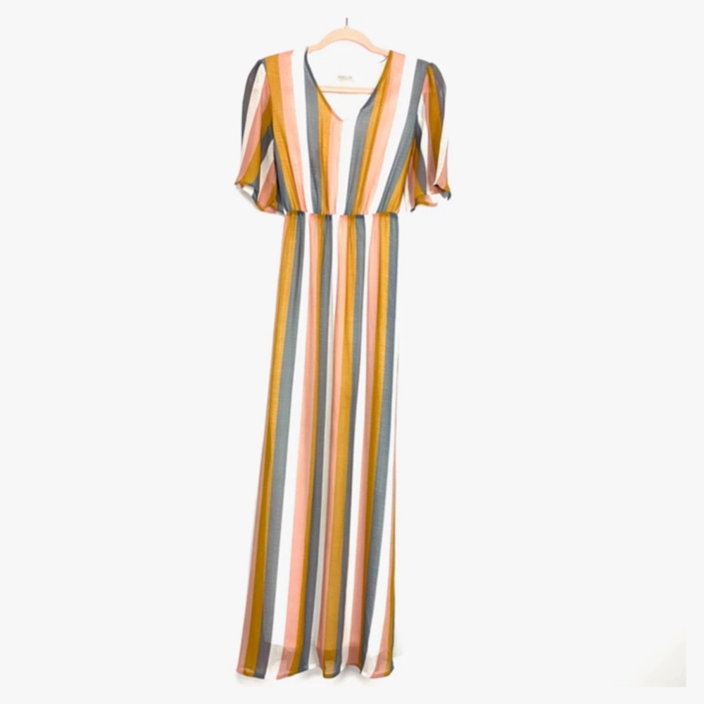 Roolee Multicolored stripe belted maxi dress